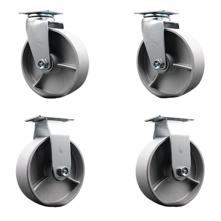 Service Caster 6'' Semi Steel Cast Iron Caster Set with Bronze Bearings 2 Swivel 2 Rigid, 4PK SCC-20S620-SSBZ-2-R-2